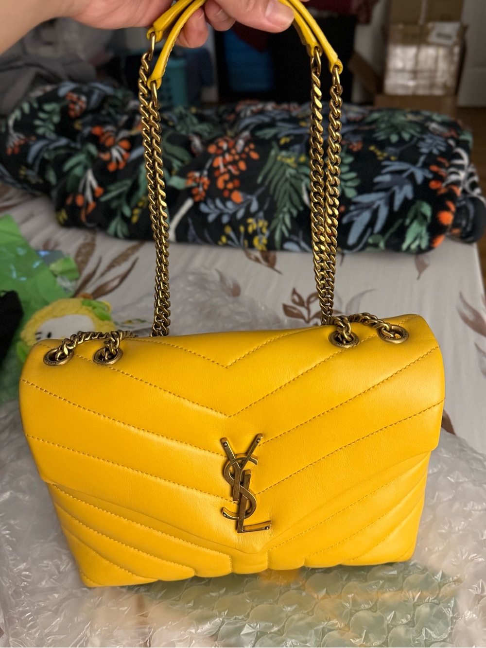 Saint Laurent Yellow Quilted Leather Satchel with YSL Logo - Picture 2 of 7